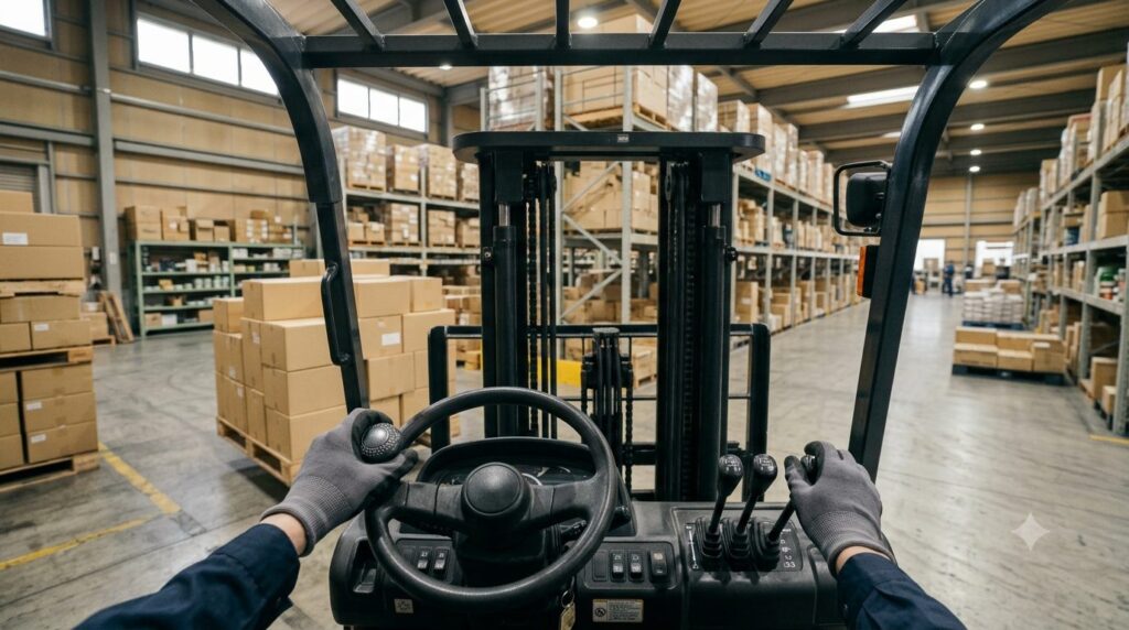 フォークリフトの運転席から見た倉庫内のイメージ